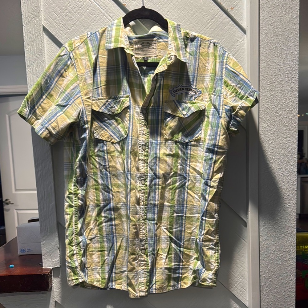 Sierra Nevada men’s short sleeve button down - yellow and green - large
